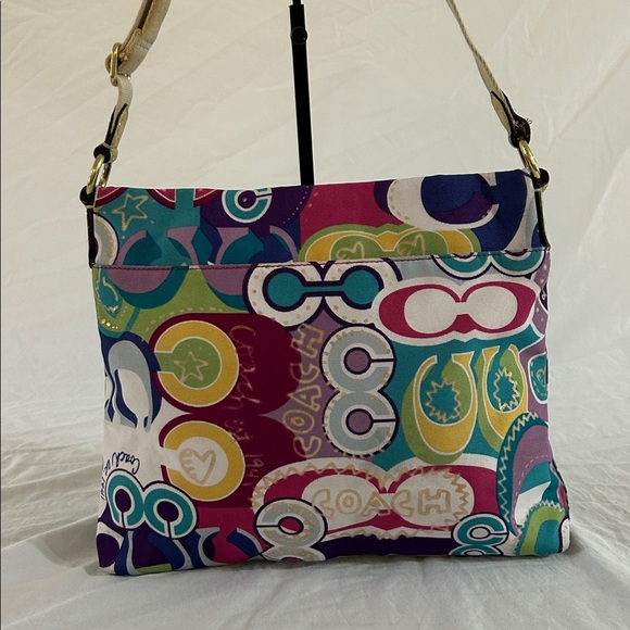 Coach Signature Poppy Graffiti Crossbody Shoulder Bag F19454 Gold Multicolor - Picture 3 of 12